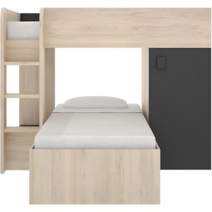 Vente-unique Omkeerbare hoekstapelbed RICARDO - 2 x 90x190cm - opbergruimte - Grijs en Antraciet L 255 cm x H 150 cm x D 111 cm