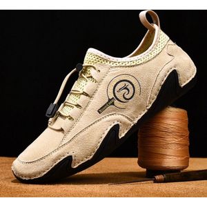Lente en zomer heren casual ademende erwten schoenen lederen varkensleer luie sneakers, maat: 47 (beige)