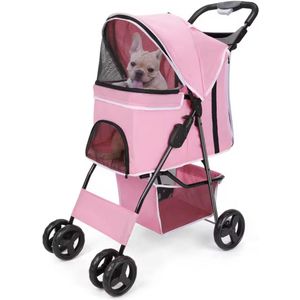 Varnox Honden wandelwagen - Dieren wandelwagen - Buggy dieren - Kinderwagen huisdier - inklapbare wandelwagen - huisdier wagen - Met opbergruimte - Kleine hond - Roze