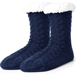 Huissokken Dames en Heren - Warme Sokken - Fleece Sokken - Dikke Sokken - Fluffy Sokken - Verwarmde Sokken - Gevoerde Sokken - Antislip Sokken - Winter Sokken - Slofsokken - Bedsokken - Donkerblauw