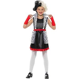 Smiffy's - 101 Dalmatiers Kostuum - Kleine Slechte Cruella De Vil - Meisje - Zwart / Wit - Large - Carnavalskleding - Verkleedkleding