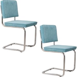 Zuiver Ridge Rib Kink Eetkamerstoelen Blauw - Set van 2