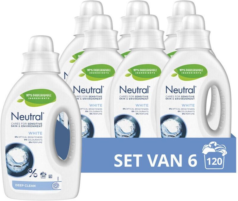 Neutral - Vloeibaar Wasmiddel - Wit - 20 Wasbeurten - 6 x 1 liter - Voordeelverpakking