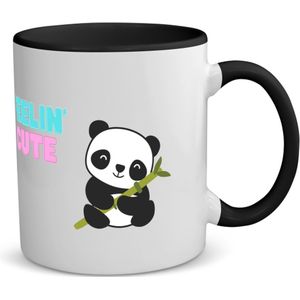 Akyol - feelin cute panda koffiemok - theemok - zwart - Panda - panda liefhebbers - verjaardag - dieren liefhebbers - cadeau - kado - geschenk - verjaardagscadeau - 350 ML inhoud