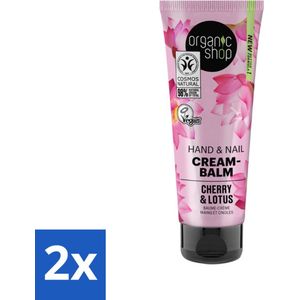 2 x Organic Shop - Hand & Nail Cream - Cherry & Lotus - Verzorgend en Hydraterend - 75 ml - Biologische Handcrème - Japanse Spa - Handverzorging - Nagels Verzorgen - Hydraterende Crème