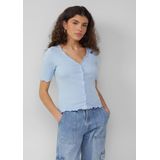 QS Geribbeld shirt met babylock-randen en knoopdetail, lichtblauw, M