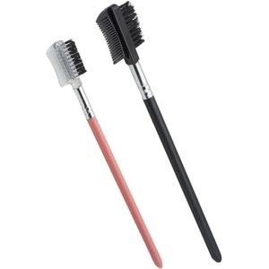 Inovra - Wenkbrauwkam en borstel set voor make-up | Houten standaard | Zwarte en roze wimperborstels | Cosmetica gereedschap