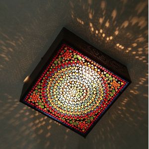 LM-Collection Mozaiek Plafondlamp - 30x30x12cm - E27 - Multi kleur - Metaal/Glas - plafondlampen, plafonniere, plafondlamp zwart, plafondlamp kinderkamer, plafondlamp badkamer