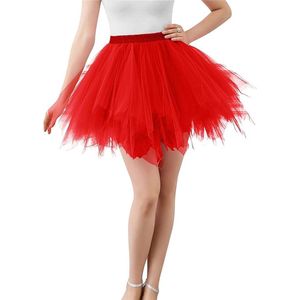 Tutu dames rok, Tule rok voor dames, 50s Rockabilly Petticoat voor tieners, volwassenen, klassiek, elastisch, 3 lagen tule tutu-rok voor verkleedpartijen, dansen, voor vrouwen en tieners- Rood