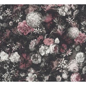 BLOEMENPRACHT MET ROZEN BEHANG | Vintage Desin - rood zwart wit - Livingwalls Mata Hari