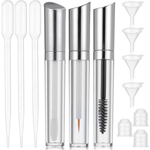 12 stuks lege mascarafles 10 ml, met wimperborstel, lege mascarahouder, lege mascarafles, eyelinerbuisjes met wimperstaaf met vultrechter voor reizen, beauty-shops (zilver)