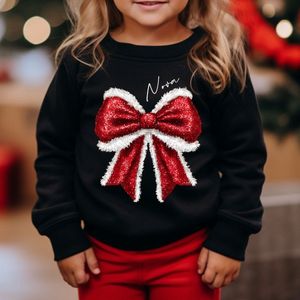 Kersttrui voor meisjes-kerstdiner school-kerst 2024-met eigen naam en strik-Maat 56