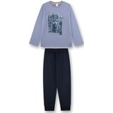 Sanetta - Jongenspyjama - Blauw - Katoen - Lange Mouwen - Wolf-motief