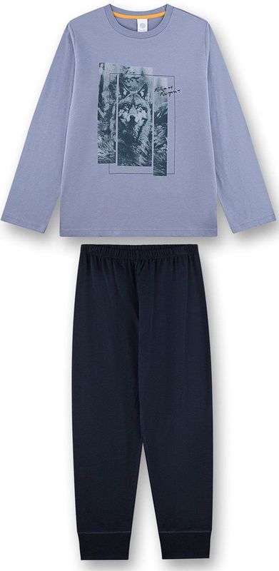 Sanetta - Jongenspyjama - Blauw - Katoen - Lange Mouwen - Wolf-motief
