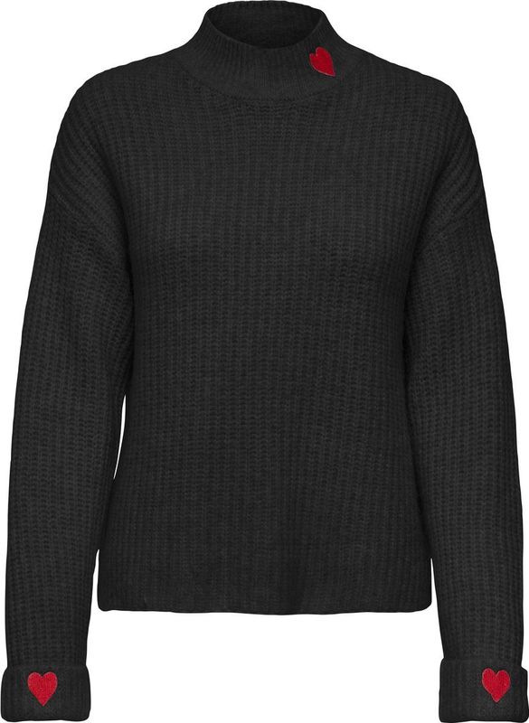 Only Trui Onllauren Life Ls Rib Highneck Cs K 15352588 Birch/mel/high Risk Red Heart Emb Dames Maat - S