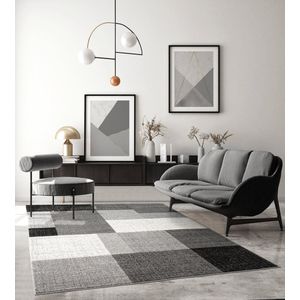 Modern design woon- of slaapkamer tapijts-sGeometrische patronen - Tegels - Grijs 160x220s-sBinnen - The Carpet PEARL