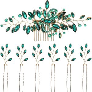 Vintage groene strass haarspeld voor bruiden - Haarkam en haarsieraden voor vrouwen en meisjes