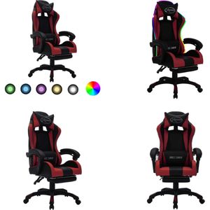 vidaXL Racestoel met RGB LED-verlichting kunstleer wijnrood en zwart - Kantoorstoel - Kantoorstoelen - Kantoor Stoel - Kantoor Stoelen