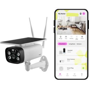 omajin Solar Camera - Beveiligingscamera - HD - Outdoor camera - Bewakingscamera voor buiten - Batterij - Nachtzicht - Bewegingsdetectie - incl. 32GB SD-Kaart -Wit