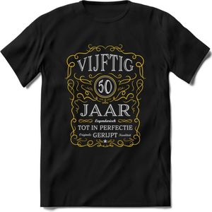 50 Jaar Legendarisch Gerijpt T-Shirt | Geel - Grijs | Grappig Verjaardag en Feest Cadeau Shirt | Dames - Heren - Unisex | Tshirt Kleding Kado | - Zwart - L