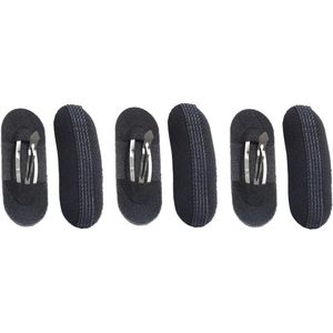 6Pcs Bump It Up Volume Haarset - Styling Haar Volume Inserts - Haarclips - Haarbun Maker - Haarbasis Bump It Up - Haarpads - Hairstyle Accessoires - Zwart (3 Klein en 3 Groot)