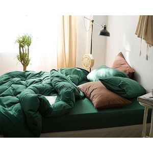 Beddengoed 135x200 groen bosgroen 2 stuks microvezel effen kleuren dekbedovertrek zacht en comfortabel beddengoedset met rits - 135 x 200 + 80 x 80 cm