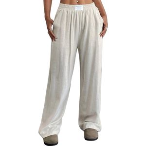 Nivard Linnen Broek Dames - Zomerbroek - Volwassenen - Lange Broek - Pantalon - Strandbroek - Zomer - Ibiza Stijl - Beige - Maat S