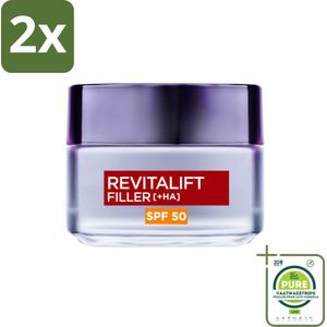 L'Oréal Paris Revitalift Filler - Anti-Aging Dagcrème - Serum - Hyaluronzuur en SPF 50 - 50 ml - Voordeelverpakking - 2 stuks - Anti-aging crème - Hyaluronzuur crème