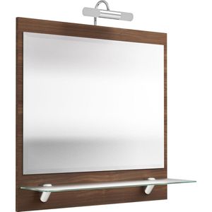 Spiegel Milan Walnoot - MDF - Breedte 70 cm - Hoogte 68 cm - Diepte 22 cm - Met verlichting