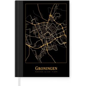 Notitieboek - Schrijfboek - Stadskaart - Groningen - Goud - Zwart - Notitieboekje klein - A5 formaat - Schrijfblok - Plattegrond