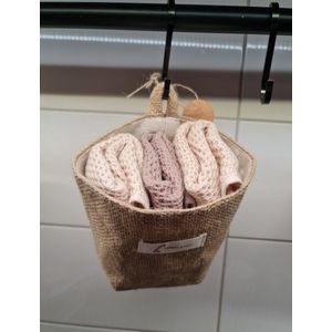 Set van 3 stuks Biologische katoenen gezicht zachte wafel doeken in een mini beauty sisal mandje 4st