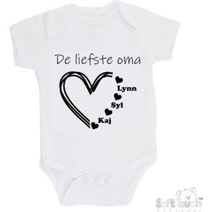 100% katoenen Romper "De liefste opa & oma met de namen van 3 kleinkinderen" Unisex Katoen Wit/zwart 62/68