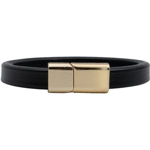 Marama - Herenarmband Andor Zwart - Sluiting Metaal Goud - The Nordic Collection - RVS - leer - schuifsluiting - robuuste armband mannen - luxe geschenkverpakking