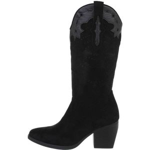 ZoeZo Design - laarzen - kuit laarzen - western laarzen - cowboylaarzen - halflange laarzen - suedine - zwart - maat 39 - hakhoogte 6 cm