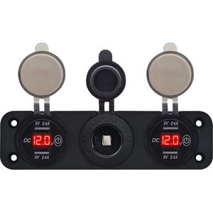 ProRide 12V USB Autolader 2 Poorten - 5V/2.4A - Voltmeter en 12V/24V Sigarettenplug - Drievoudig inbouw