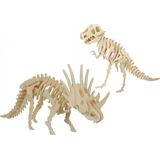 Houten 3D dieren dino puzzel set T-rex en styracosaurus - Speelgoed bouwpakketten