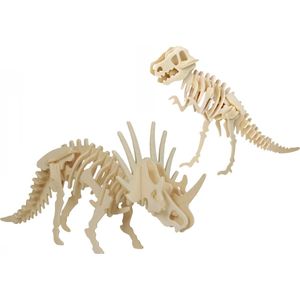 Houten 3D dieren dino puzzel set T-rex en styracosaurus - Speelgoed bouwpakketten