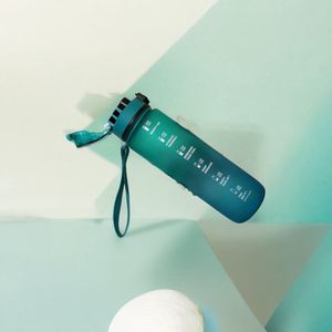 Motiverende waterfles - waterfles - drinkfles - waterfles 1 liter - met Tijdmarkeringen - Drinkfles met Tijden - Luxe waterfles - BLAUW