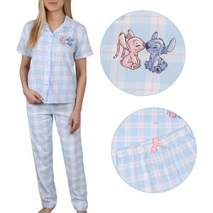 DISNEY Stitch Blauwe pyjama met korte mouwen, katoen voor meisjes, lange broek, met knopen