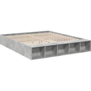 vidaXL - Bedframe - bewerkt - hout - betongrijs - 180x200 - cm