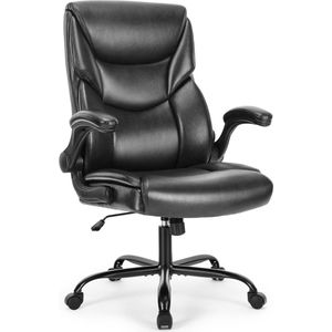 Computergamestoel - ergonomische bureaustoel - zware taakstoel met opklapbare armleuningen - PU-leer - verstelbare draaistoel met wielen - zwart