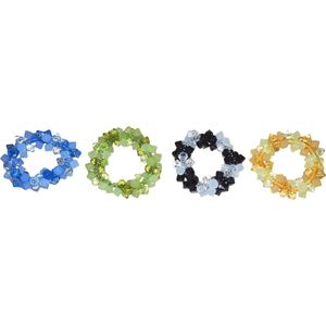 Armbanden bolletjes&diamantjes blauw-groen-zwart-geel set van 4 stuks.