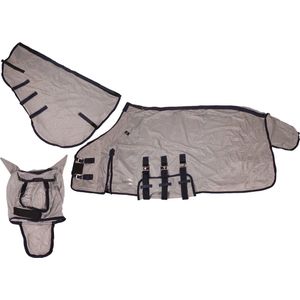 QHP Vliegendeken met hals en masker - maat 125 - grey / navy