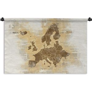 Wandkleed EuropakaartenKerst illustraties - Europakaart in bruine kleuren op krantenpapier Wandkleed katoen 180x120 cm - Wandtapijt met foto XXL / Groot formaat!