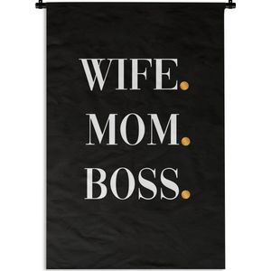 Wandkleed Moederdag - Moederdag cadeaus / geschenk voor moeder met tekst - Wife Mom Boss Wandkleed katoen 60x90 cm - Wandtapijt met foto