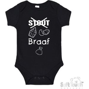 100% katoenen Romper ""Stout Braaf"" Sinterklaas Unisex Katoen Zwart/wit Maat 62/68