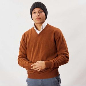 Osborne Knitwear Trui met V hals - Sweater heren in Lamswol - Pullover Heren - Chesnut - L