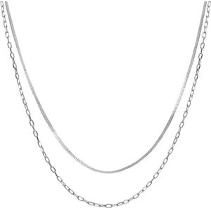 Lucardi Dames Zilveren ketting dubbel - Ketting - 925 Zilver - Zilverkleurig - 45 cm