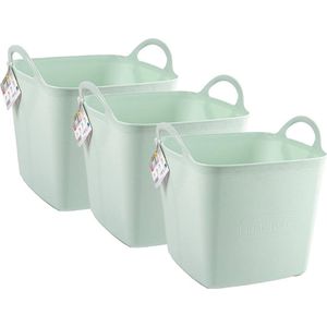 Plasticforte Kuip/emmer/wasmand - 3x - flexibel - lichtgroen - 27 liter - vierkant - kunststof - 36 x 34 x 37 cm