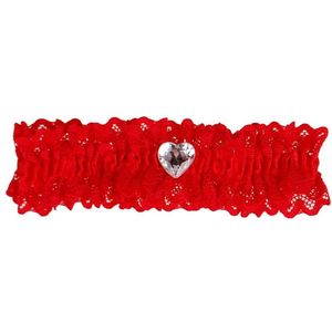 Kousenband grote maat - rood met kant en strass hartje
